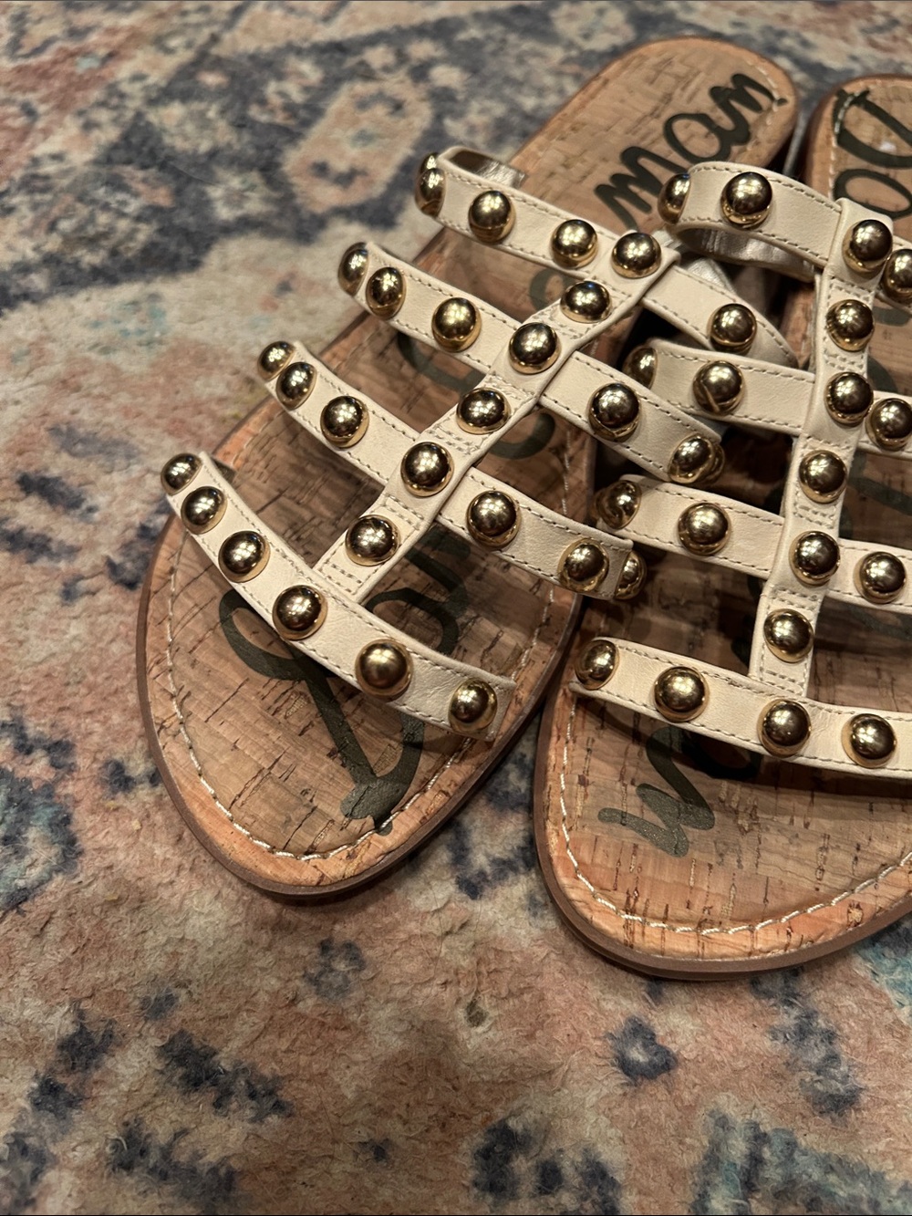Sam Edelman  Studded White Leather Slide Sandal - Picture 11 of 13